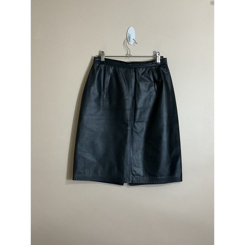 VTG Saks Fifth Avenue Womens 100% Leather Pencil Skirt Black 8 Goth Grunge Biker